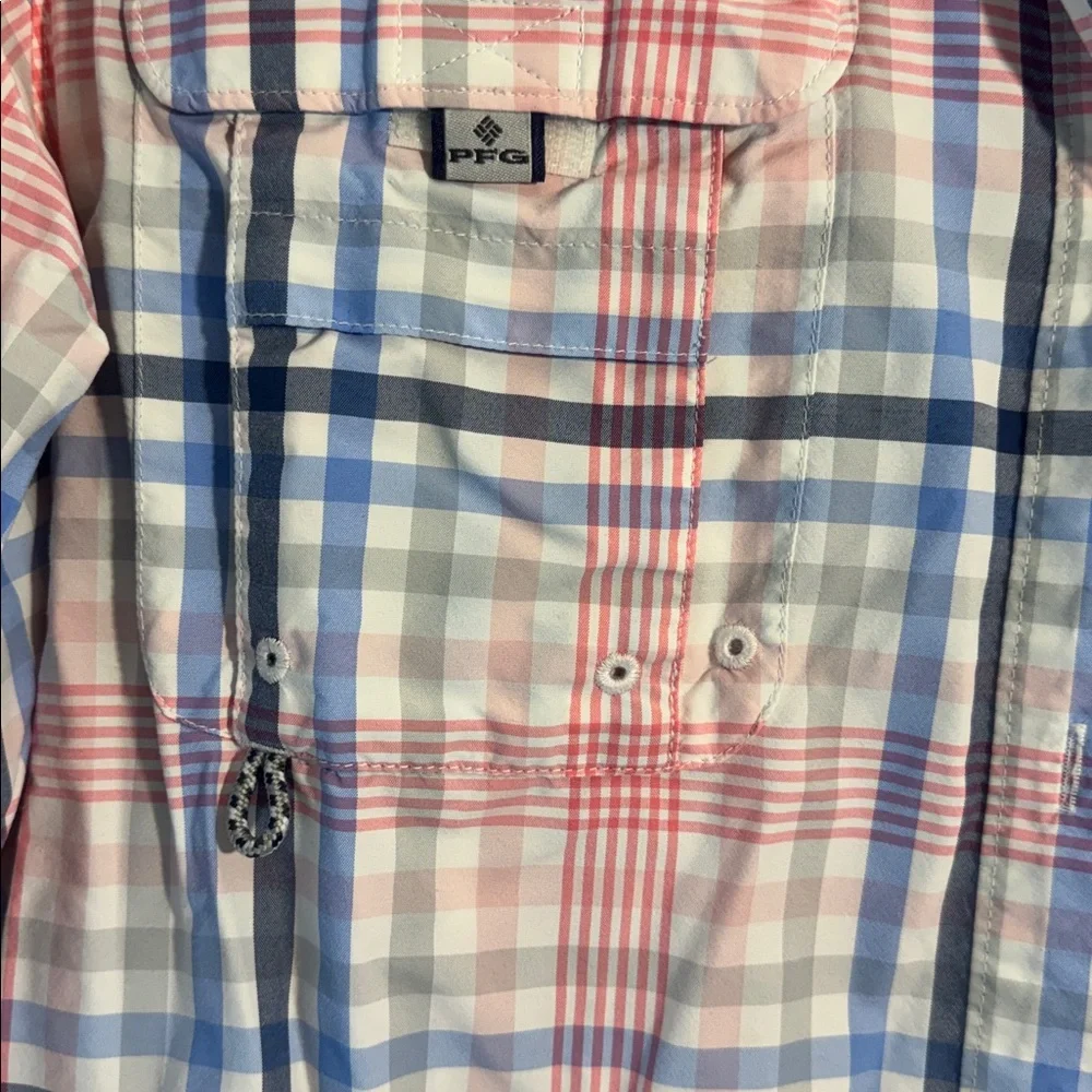 Columbia Women’s Sporty Button Down Plaid Shirt - Pink, Blue, and White. - Picture 4 of 8